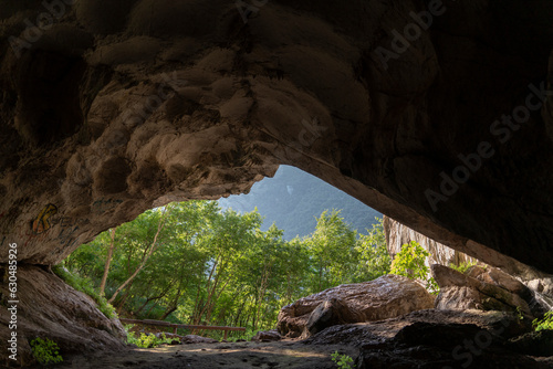  Old cave, (Shpella e Pellumbasit) near the city of Tirana, inside cave, stalactite photo