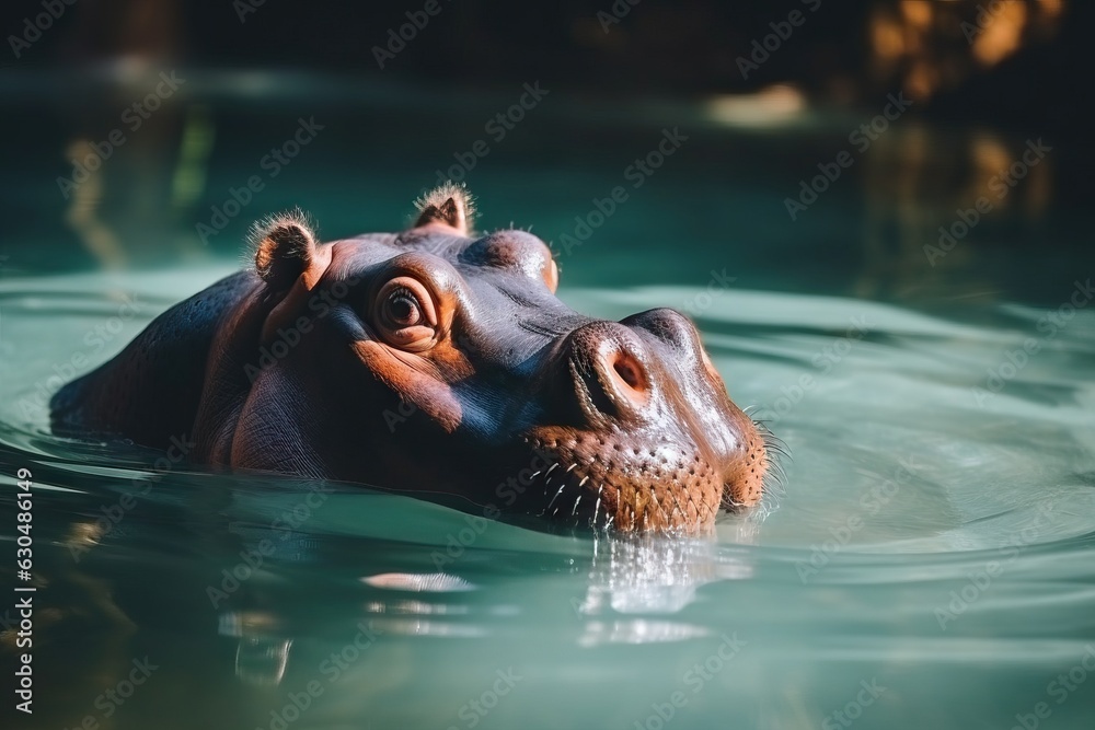 Fototapeta premium Hippopotamus in the water at sunset