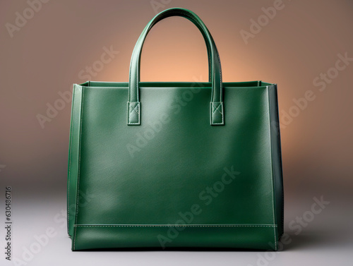 Green leather women handbag. Generative AI