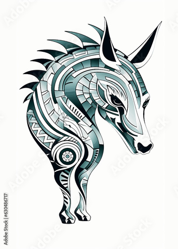 Dragon Wolf Rhinoceros Dinosaur Mandala Style Tattoo Stamp Print Logo Prehistoric Fantastic