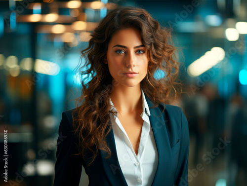 Portrait of a beautiful young business woman in a business suit. Generative AI