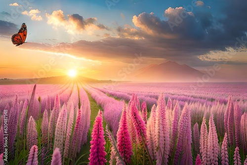 lavender field at sunset generated by AI technology 