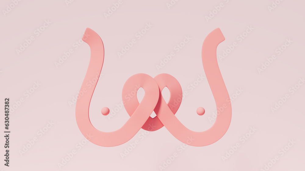 3d illustration of breast shaped ribbon with a heart in the middle, breast cancer fight theme 3d illustration of breast shaped ribbon with a heart in the middle, breast cancer fight theme