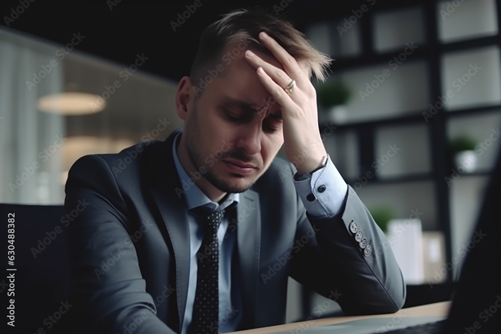 A man, a businessman holds his hands on his head, problems, pain A man, a businessman holds his hands on his head, problems, pain