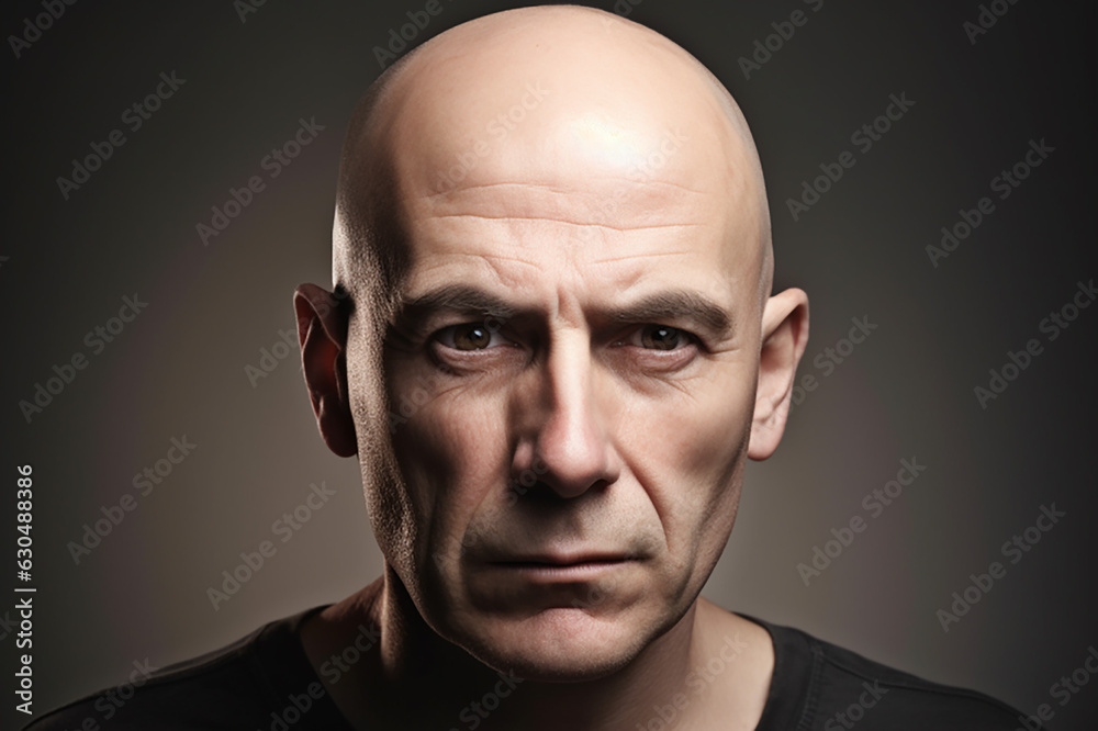 portrait of a bald man on a black background