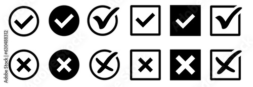 checkmark and X mark icon. check and uncheck icon vector. validation icon vector. for apps and websites.	
