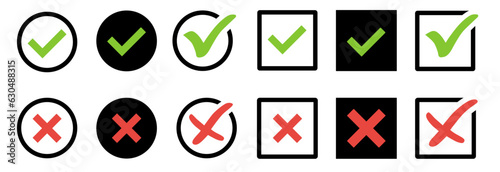 checkmark and X mark icon. check and uncheck icon vector. validation icon vector. for apps and websites.	
