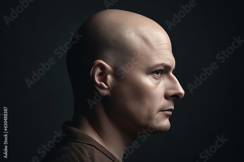 portrait of a bald man on a black background