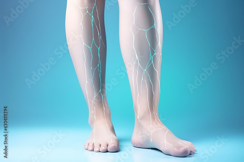 Endovenous laser surgery on a woman's leg. Medical surgery of varicose veins of female legs.