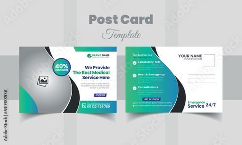 medical healthcare postcard or abstract, modern, clean postcard design template 