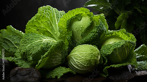 Appetizing Cabbage on Dark Rough Stone Table. Generative AI.