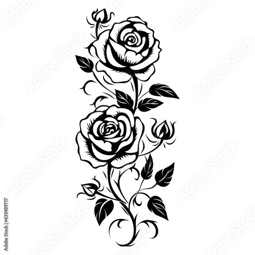 Rose on black tattoo vector design isolated on white background.