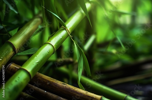 bamboo forest with green leaves and blurred background, shallow depth of field