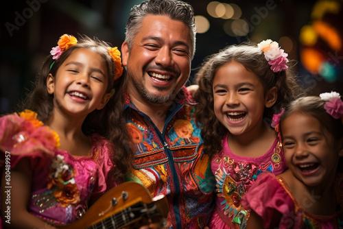 Happy Hispanic family having fun together made with AI generative technology