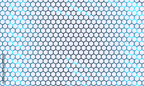 White 3d hexagonal technology vector abstract background. Blue bright energy flashes under hexagon in modern technology futuristic background vector illustration. 