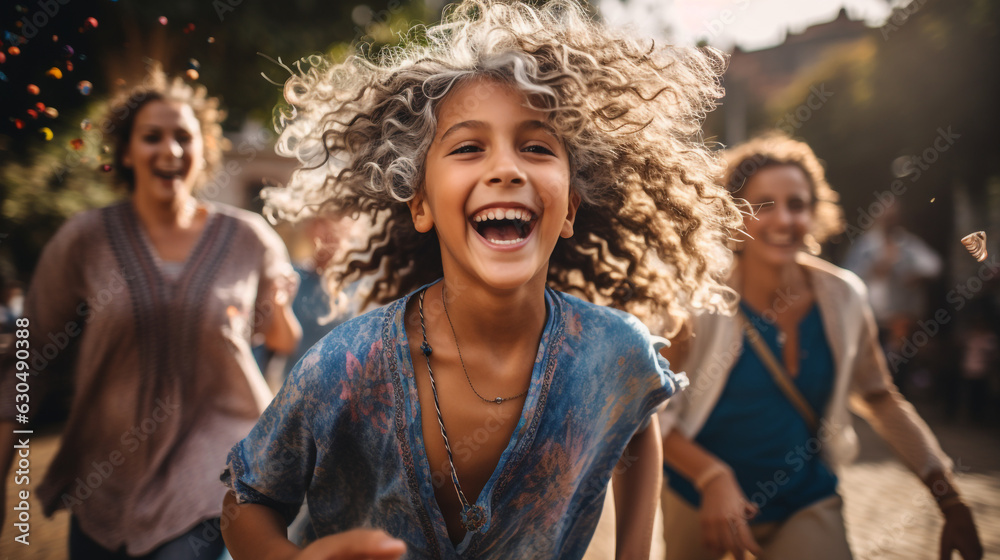 Happy multigenerational people having fun together in a public park Diversity concept made with AI generative technology Happy multigenerational people having fun together in a public park Diversity concept made with AI generative technology