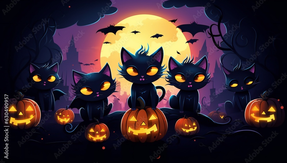 Flat illustration of spooky cats for Halloween celebration