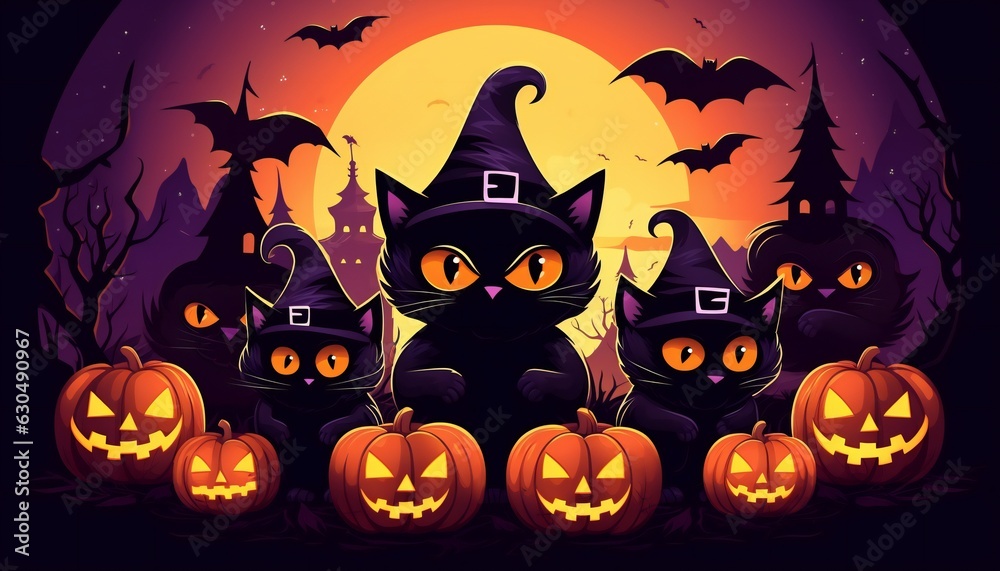 Flat illustration of spooky cats for Halloween celebration Flat illustration of spooky cats for Halloween celebration