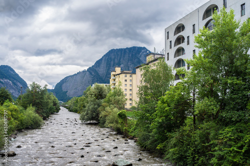 River Rhein and Landquart, a municipality and capital of the Landquart region in the Swiss canton of Graubunden. photo