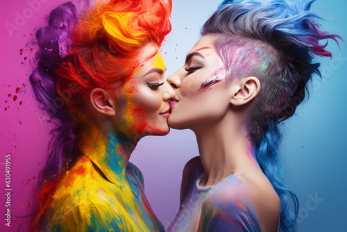 Happy women gay celebrating pride day LGBTQ and love concept made with AI generative technology