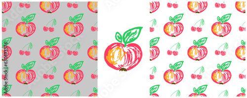 Set drawings with wax crayons. Print for cloth design, textile, fabric, wallpaper, wrapping paper
