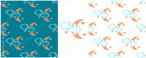 Set drawings with wax crayons. Print for cloth design, textile, fabric, wallpaper, wrapping paper