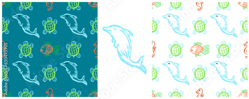 Set drawings with wax crayons. Print for cloth design, textile, fabric, wallpaper, wrapping paper