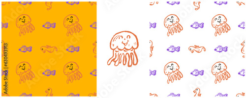 Set drawings with wax crayons. Print for cloth design, textile, fabric, wallpaper, wrapping paper