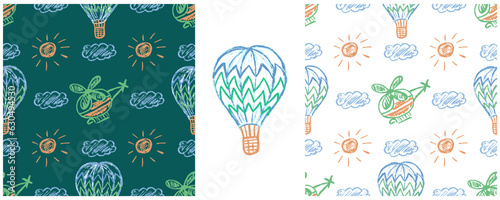 Set drawings with wax crayons. Print for cloth design, textile, fabric, wallpaper, wrapping paper