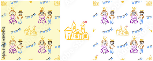 Set drawings with wax crayons. Print for cloth design, textile, fabric, wallpaper, wrapping paper