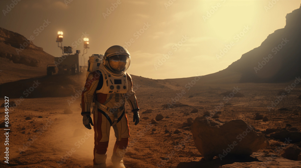 Colonization of Mars Astronauts in Dynamic Light. Generative AI. Colonization of Mars Astronauts in Dynamic Light. Generative AI.