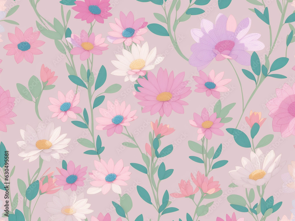 Seamless Patterns of Embroidered Wild Flowers - AI Generative Seamless Patterns of Embroidered Wild Flowers - AI Generative