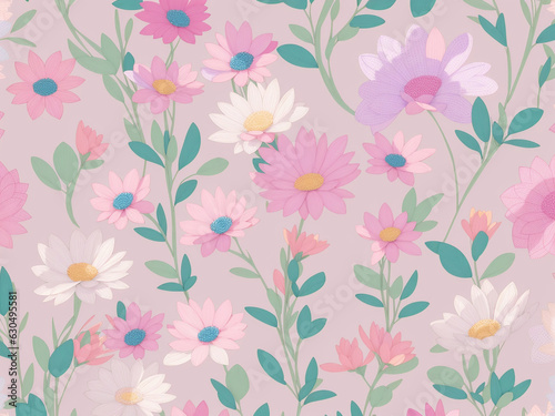Wallpaper Mural Seamless Patterns of Embroidered Wild  Flowers - AI Generative Torontodigital.ca