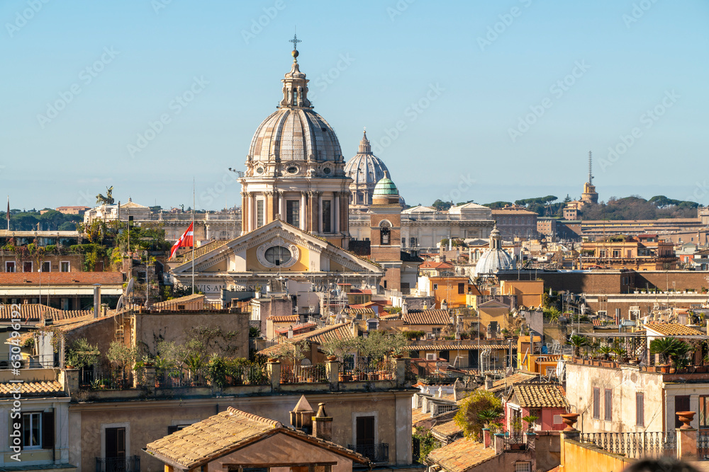 Rome old city skyline with romes of churches, Rome, Italy