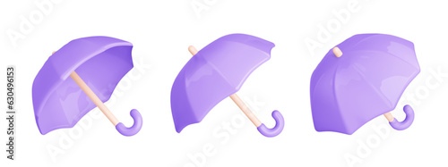 Set 3d umbrella on white background. Realistic 3d icon. Vector illustration in cartoon style