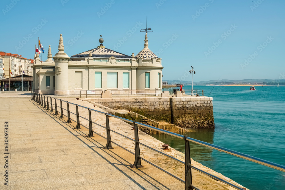 Naklejka premium Palacete del Embarcadero on the waterfront in Santander with blue sky, Spain