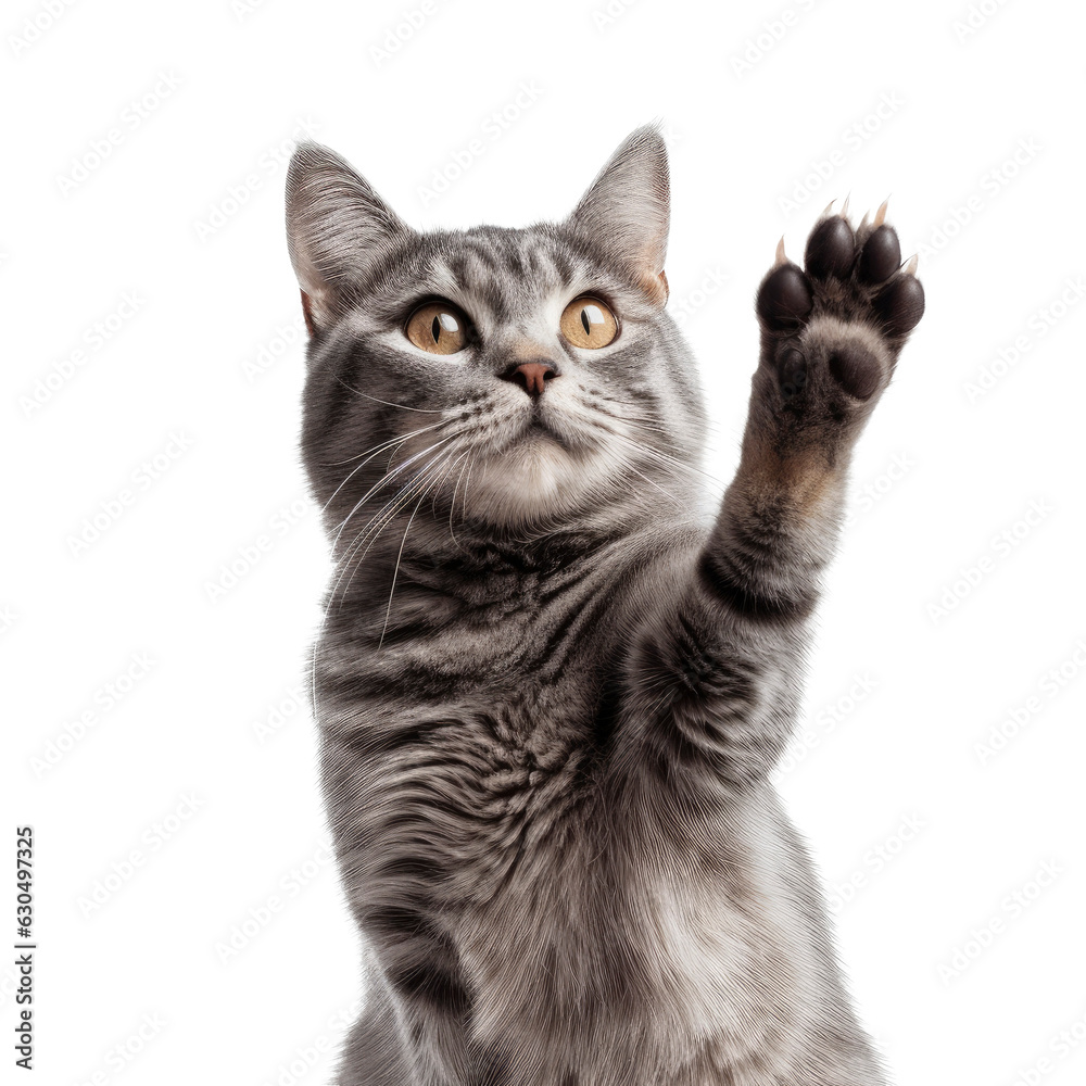 cat giving high five isolated transparent background. Generative AI