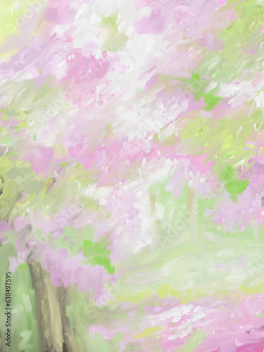 Impressionistic Pink Light & Uplifting Summer Trees on the Hillside - Digital Painting/Illustration/Art/Artwork Background or Backdrop, or Wallpaper