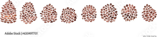 水彩画。水彩タッチの松ぼっくりのベクターイラストセット。Watercolor. Vector illustration set of pine cones with watercolor touch.