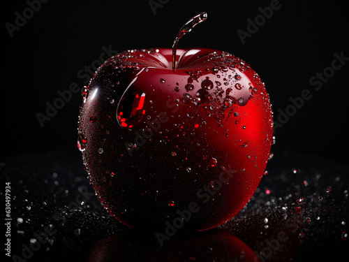 A red apple with dew drops on it in an isolated background - AI Generative