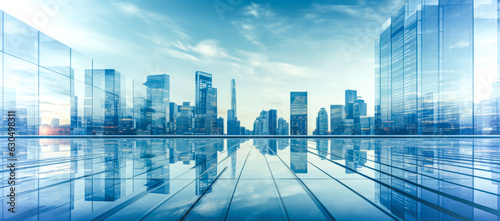 View of mirrored glass city for business background or conference banner. Ai generation