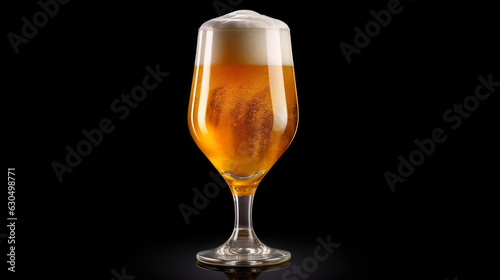 A beer glass is filled to the brim with golden liquid. Generative AI