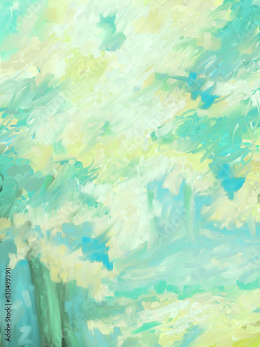 Impressionistic Aqua Light   Uplifting Summer Trees on the Hillside - Digital Painting Illustration Art Artwork Background or Backdrop  or Wallpaper