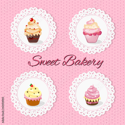 Cupcake with various toppings delicious sweet dessert muffin with chocolate cream fruits in vector
