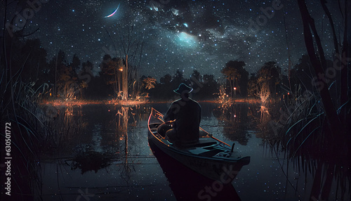 Obraz na plátně A boat in the lack in midnight