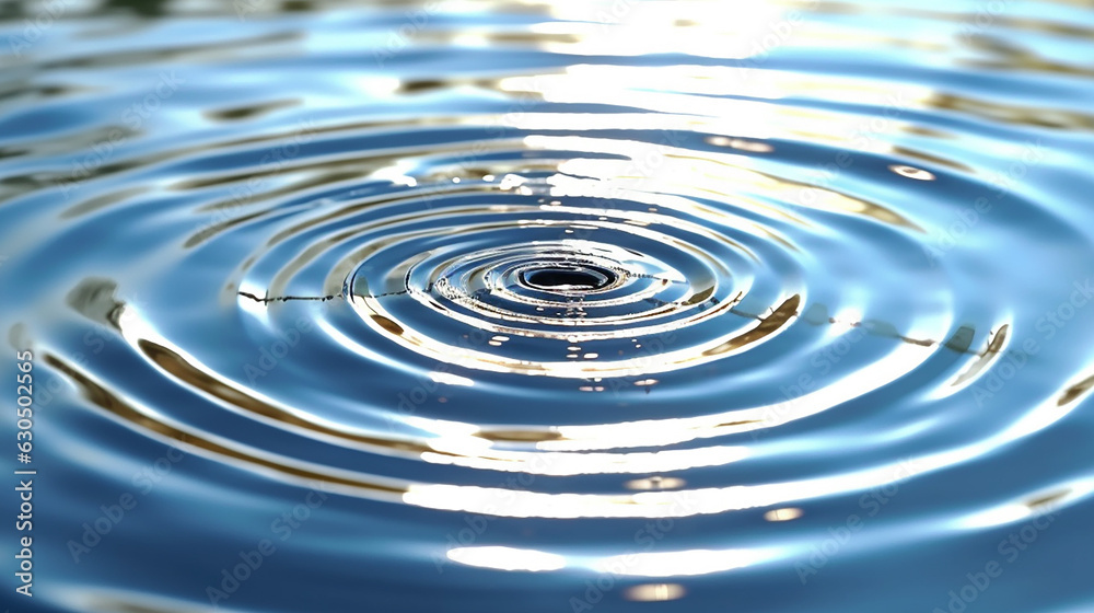 A droplet falls reflecting wave patterns on water A droplet falls reflecting wave patterns on water