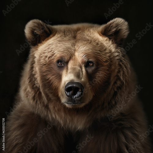 Portrait of a bear on a black background.