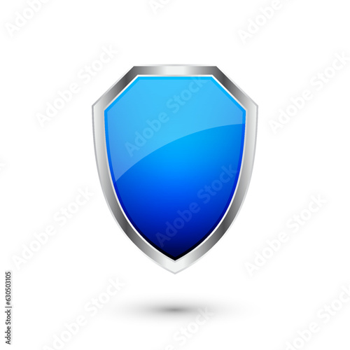 Free Download Vintage heraldic 3d shield icon with shiny metal frame. Blue protection, security and defence symbol. Medieval design element. Vector illustration - GFXLoad