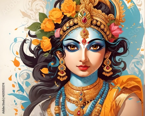 Krishna Janmashtami beautiful card design, God Krishna background 