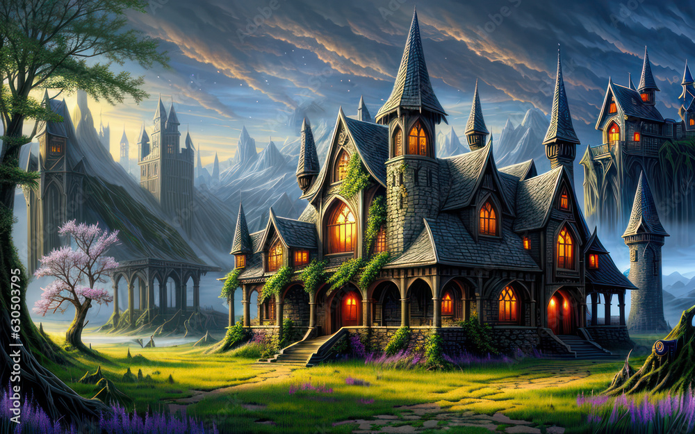 Fantasy Digital Art Witch Place Environment 3D With Stunning Mystical Architecture Buildings